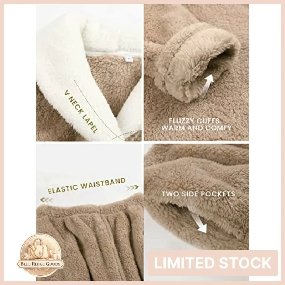 Cozy Sherpa Fleece Pajama Set Oversized Lapel Pullover Lounge Wear Y2K